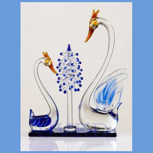 View Product: Glass Pair Swan Tree Showpiece Figurine